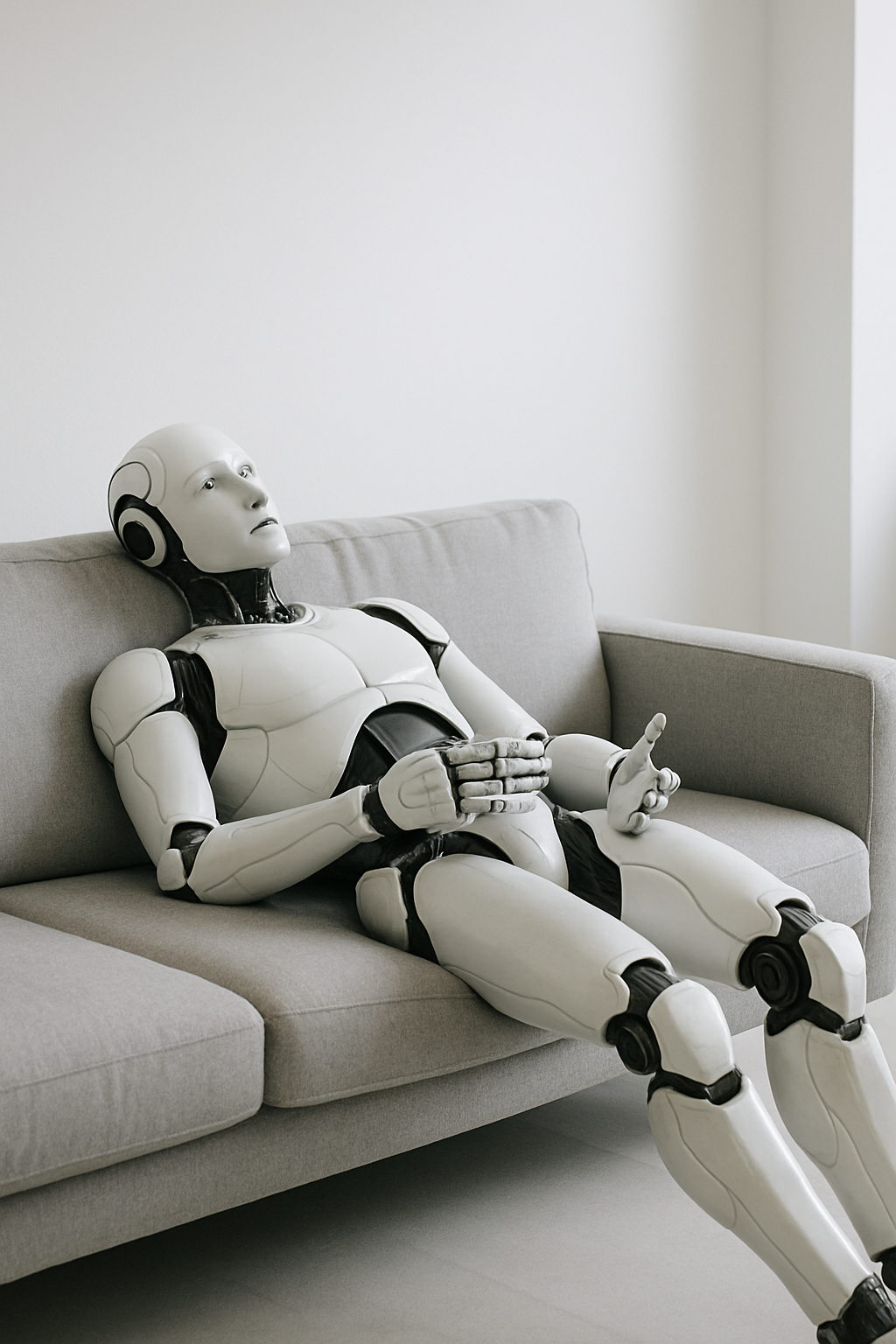 AIVOLUTION εικόνα με ένα AIROBOT που κάθεται σε καναπέ