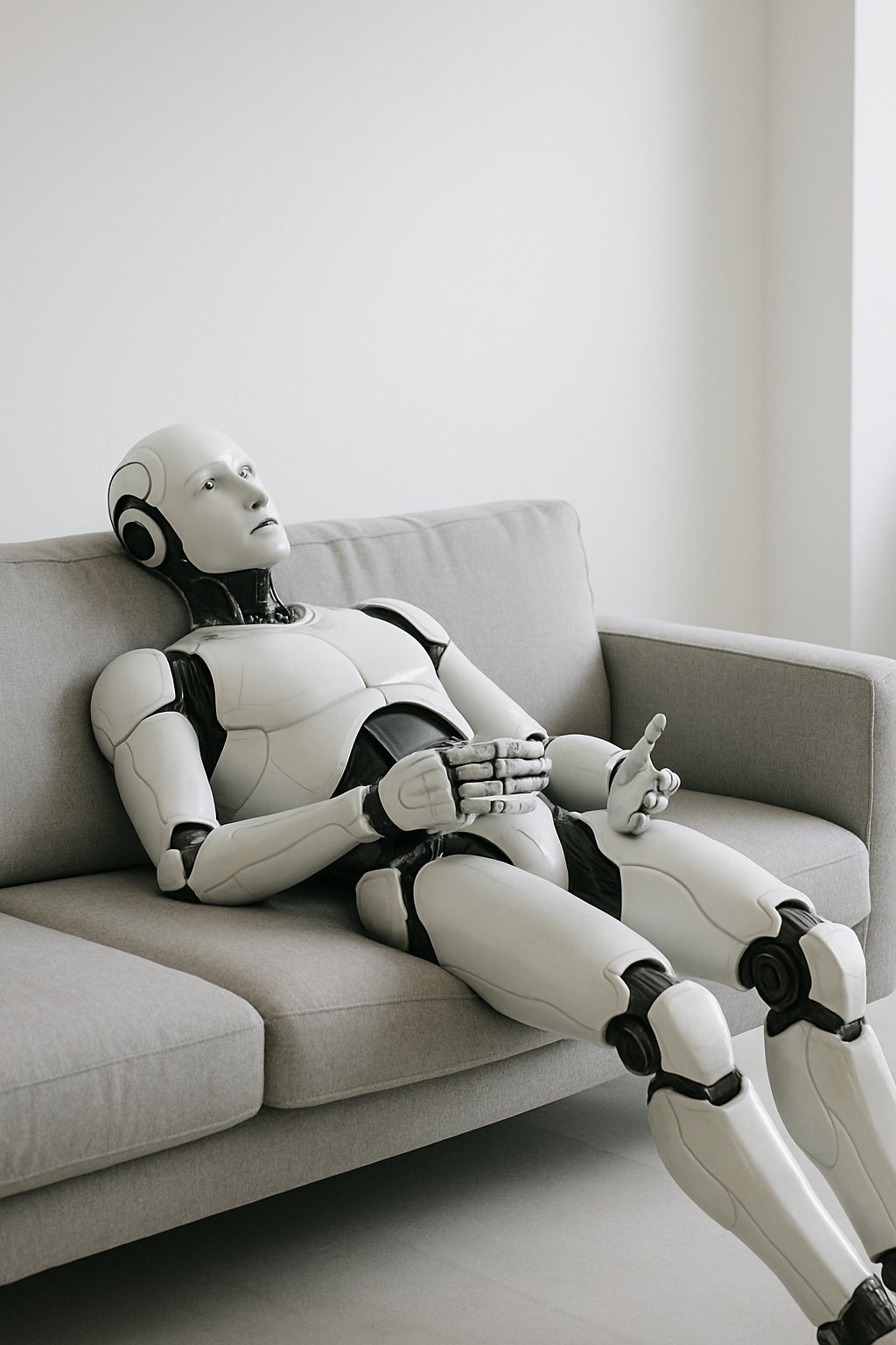 AIVOLUTION εικόνα με ένα AIROBOT που κάθεται σε καναπέ